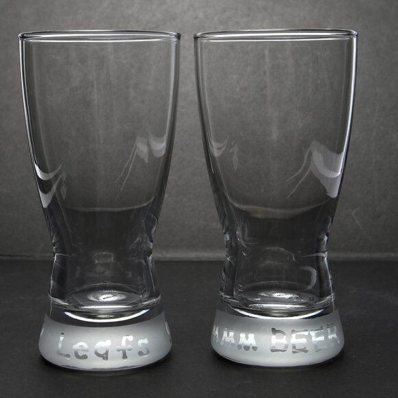 Beer Pint Style Glasses Etched Bases Go Leafs Go! MMM Beer NHL Hockey  Set of 2 - Picture 1 of 13